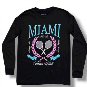 RGSTR Black Crew Neck Long Sleeve Shirt Miami Tennis Club Graphic Size Medium